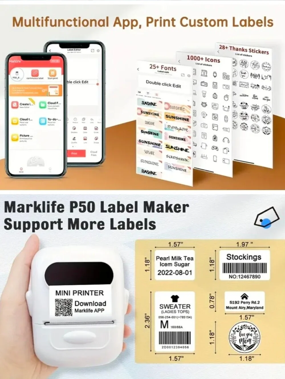 MARK LIFE White Thermal Label Printer Kit, with Labels, Sealed, NEW